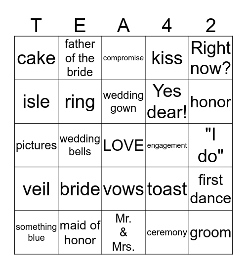 Tea - for - Two  Bingo Card