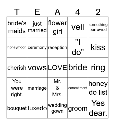 Tea - for - Two  Bingo Card