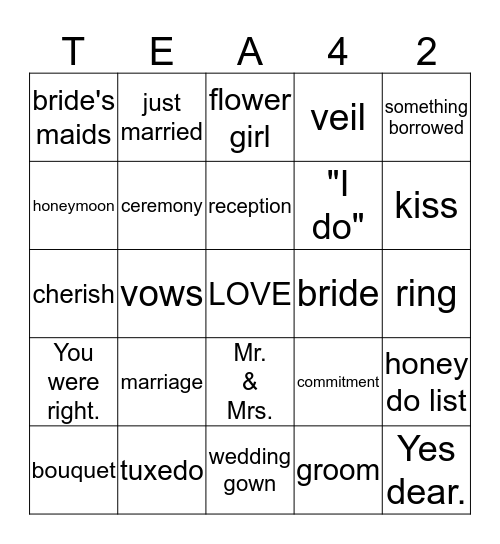 Tea - for - Two  Bingo Card