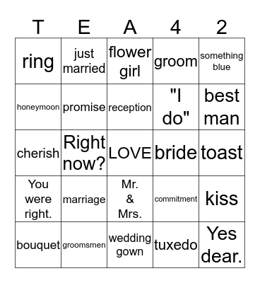 Tea - for - Two  Bingo Card