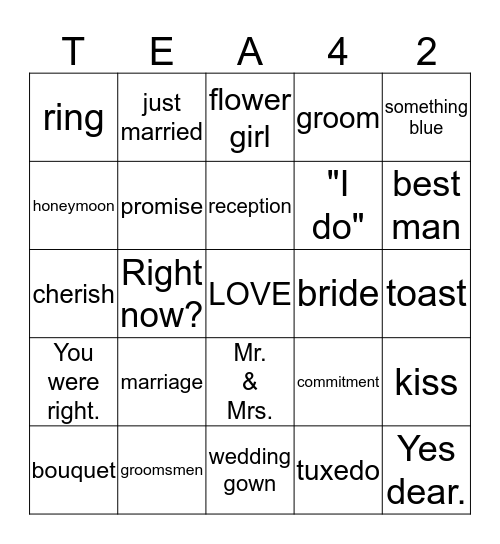 Tea - for - Two  Bingo Card