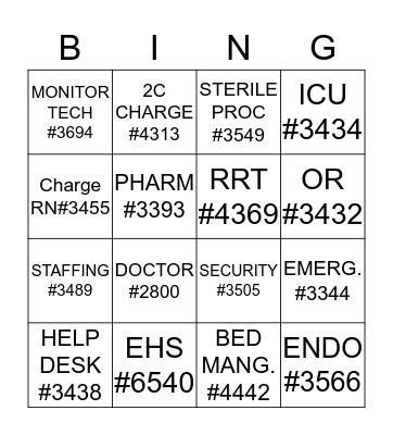 Who to call Bingo Card