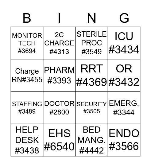 Who to call Bingo Card