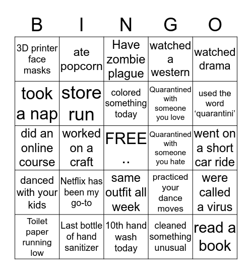 Quarantine Bingo  Bingo Card