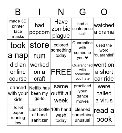 Quarantine Bingo  Bingo Card