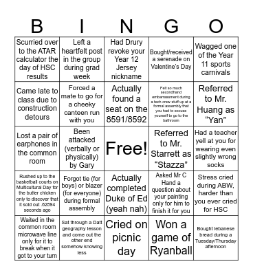 Jarween Bingo Card