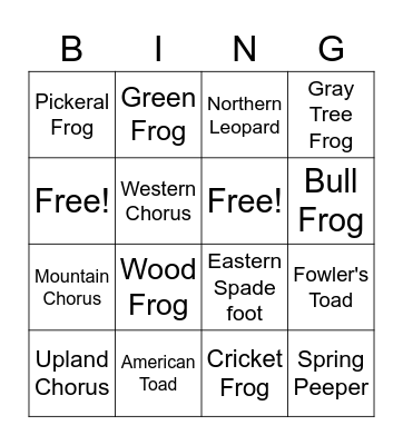 Frog/Toad Call Bing! Bingo Card