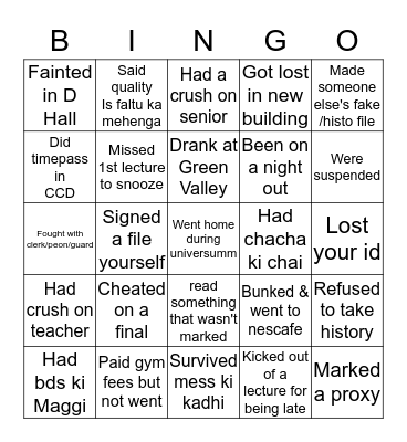 Untitled Bingo Card