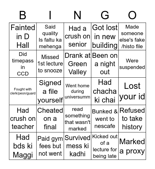 Untitled Bingo Card