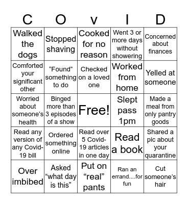 Quarantine Bingo Card