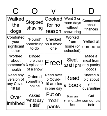 Quarantine Bingo Card