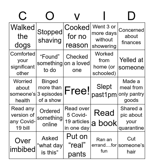 Quarantine Bingo Card