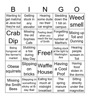 Washington College Bingo Card