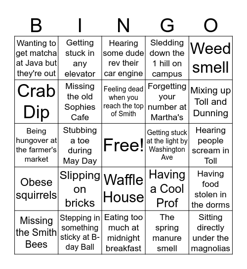 Washington College Bingo Card