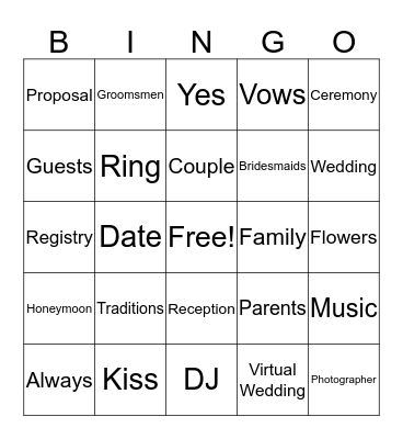 Zoom Bridal Shower BINGO! Bingo Card