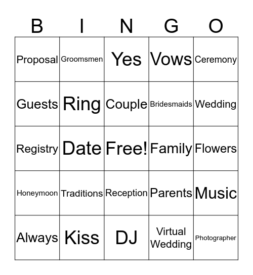 Zoom Bridal Shower BINGO! Bingo Card