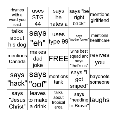 Groves Bingo Card