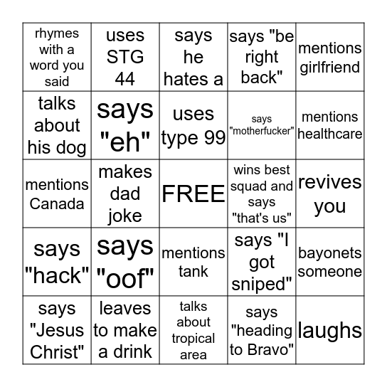 Groves Bingo Card