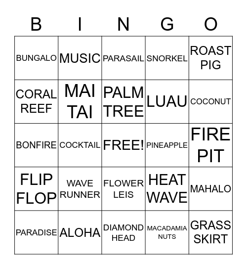 LUAU BINGO Card