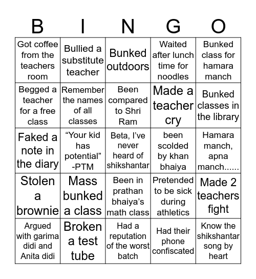 Shikshantar School  Bingo Card