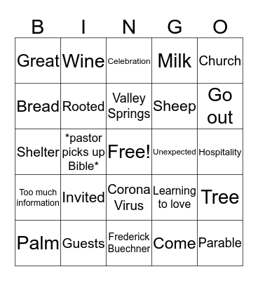 A Great Celebration Bingo Card