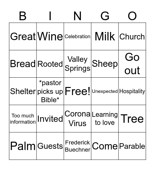 A Great Celebration Bingo Card
