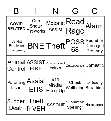 Dispatcher Bingo Card