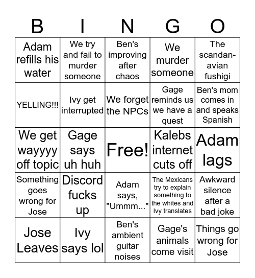 Queef Dungeon Bingo Card