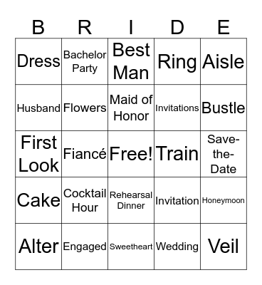 Bridal Shower Bingo Card