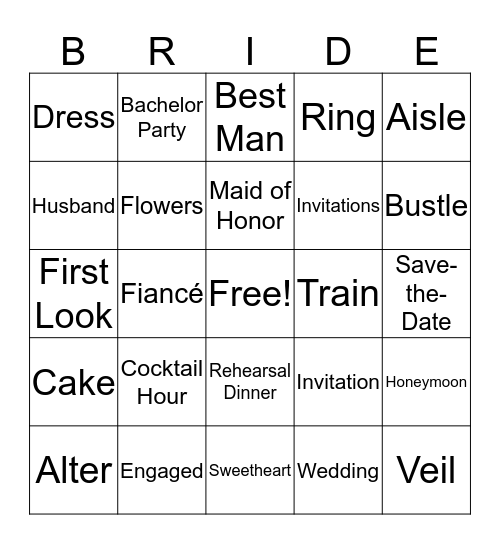 Bridal Shower Bingo Card