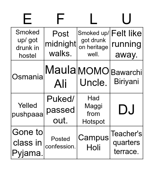 Just some of the EFLU things Bingo Card