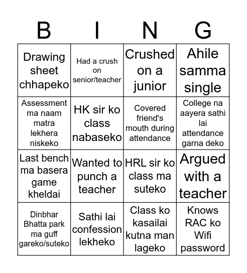 Untitled Bingo Card