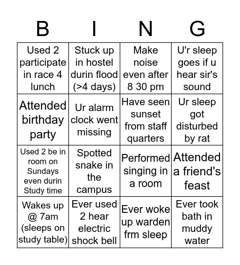 Vijayagiri Hostel Vibe Bingo Card