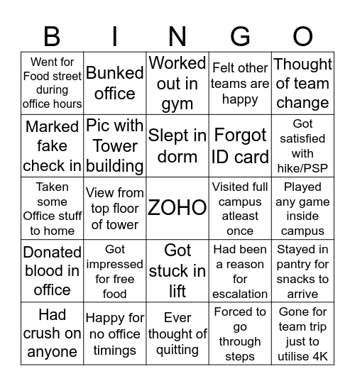 ZOHO Bingo Card