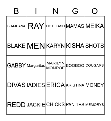 LADIES NIGHT OUT JULY 2014 Bingo Card