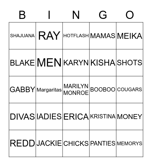 LADIES NIGHT OUT JULY 2014 Bingo Card