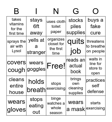 ocial Distancing  Bingo Card