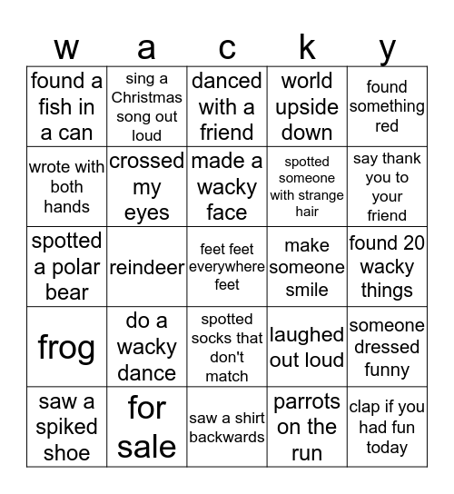 Wackie Bingo Card