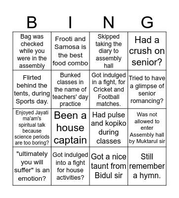 bosconian bingo Card