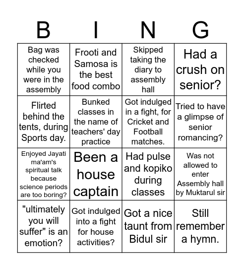 bosconian bingo Card