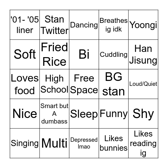 Are you @jamais_kook's type Bingo Card