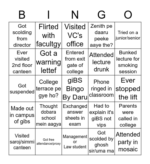 giBS Bingo Card