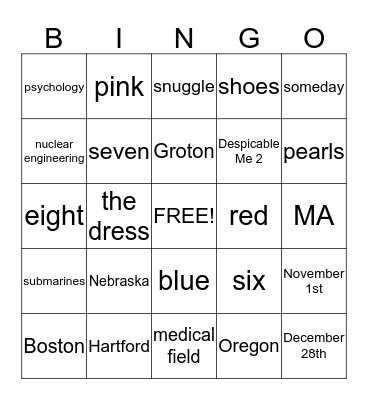 Bridal  Bingo Card