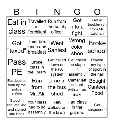 BWSS Bingo Card