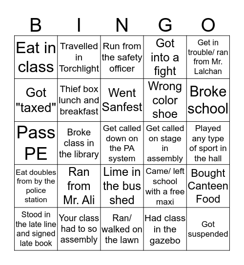 BWSS Bingo Card