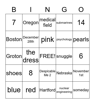 Bridal BINGO Card