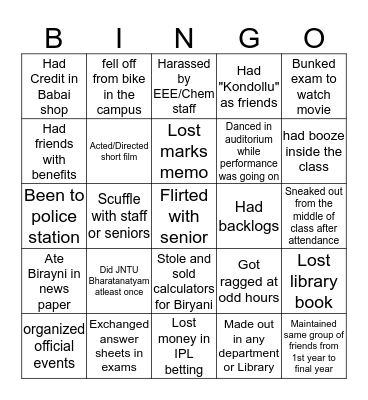 JNTUH Bingo Card