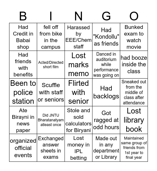 JNTUH Bingo Card