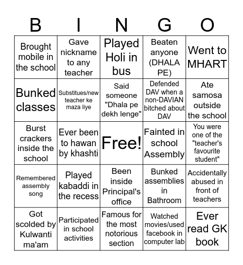 DAV SIWAN BINGO Card