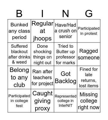 NIT DURGAPUR Bingo Card